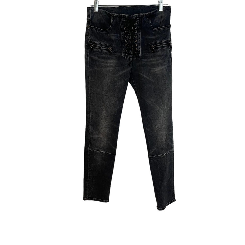 Unravel Project High Rise Lace Up Skinny Jeans in Black Women's Size 26
